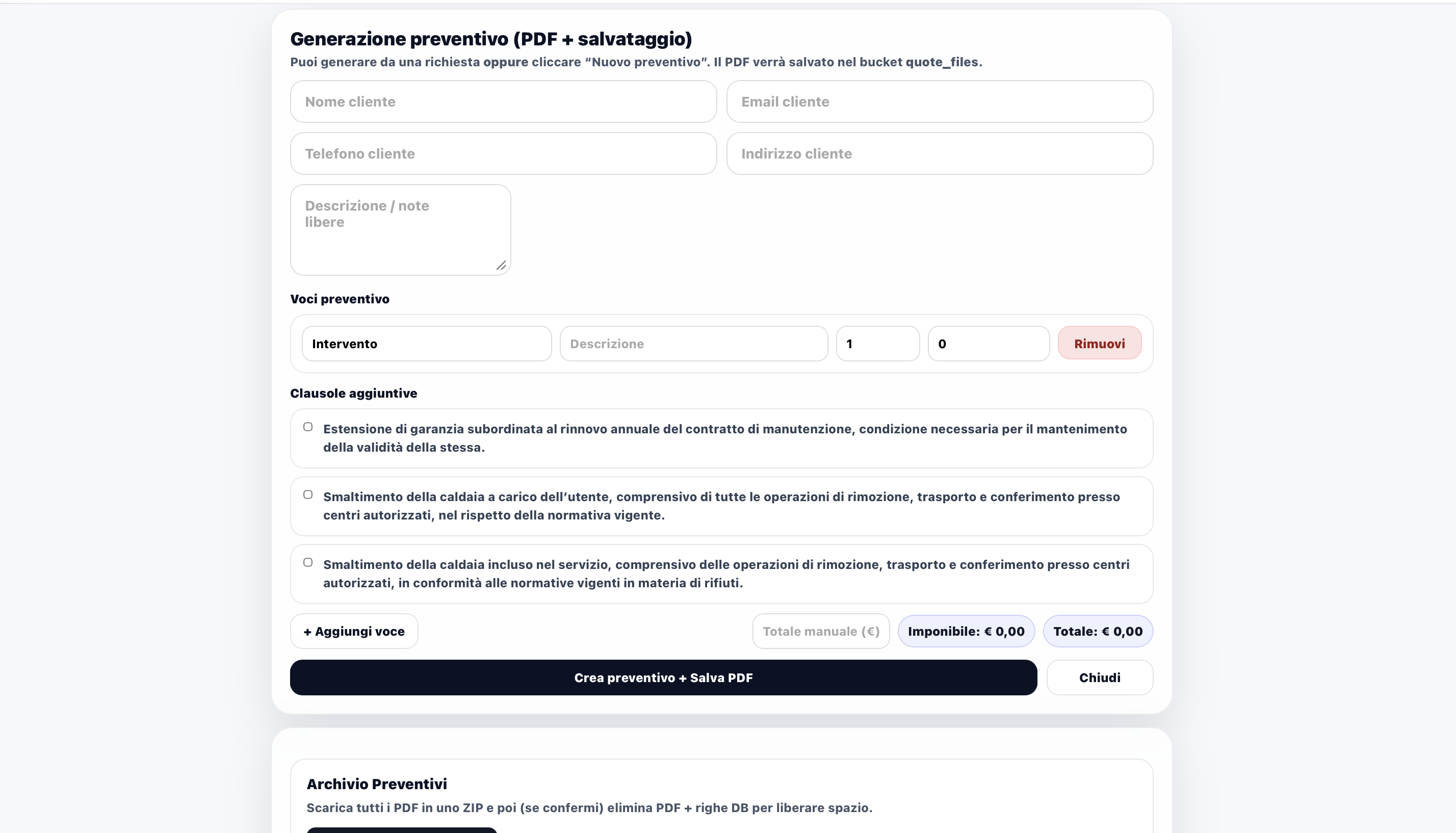 Generatore preventivi CL Thermoservice